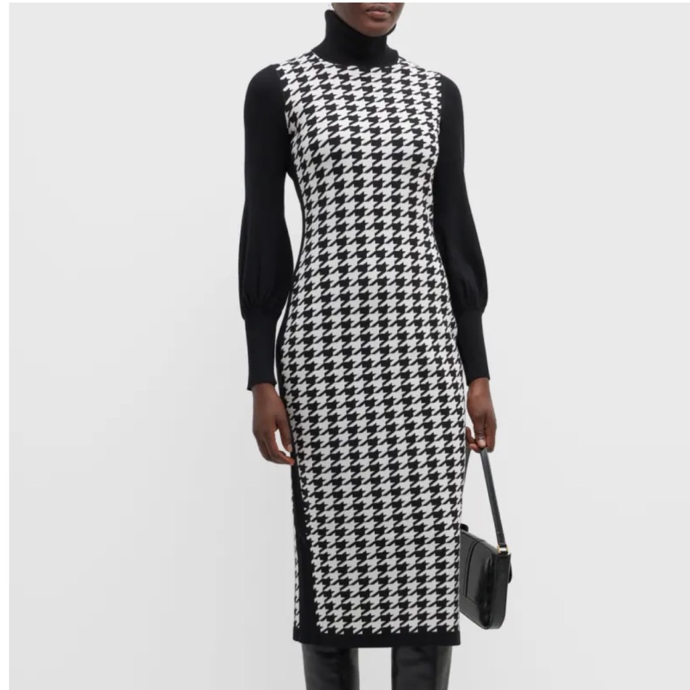 Toccin Houndstooth turtle neck midi dress